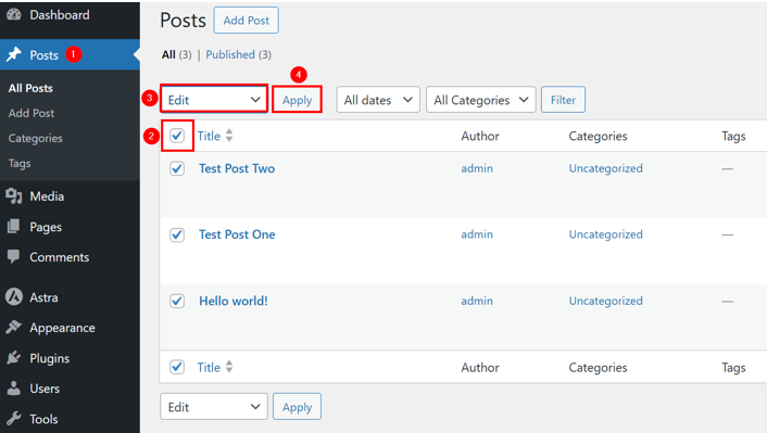 Remove The Author From WordPress Posts - Edit Posts in Bulk