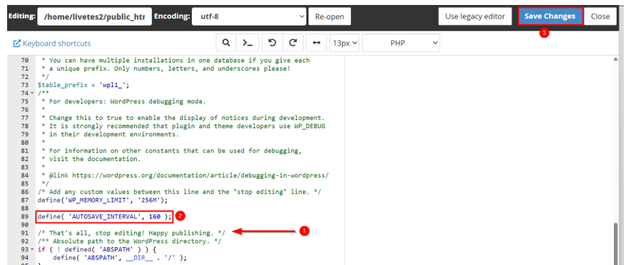 Undo Changes In WordPress - Revise Autosave Interval By Editing wp-config.php File