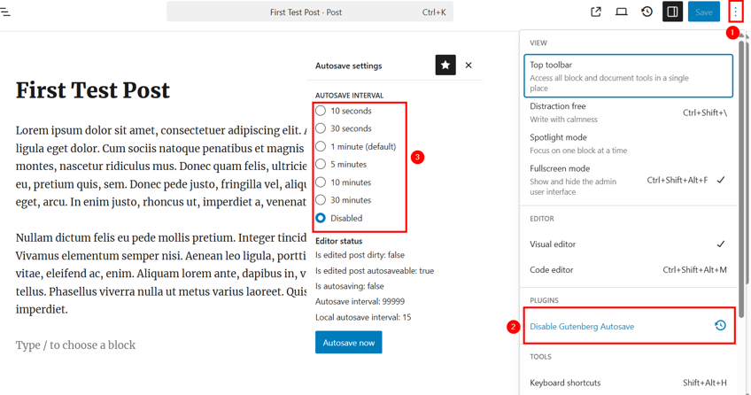 Undo Changes In WordPress - Use Disable Gutenberg Autosave Plugin to Customize Autosave Interval