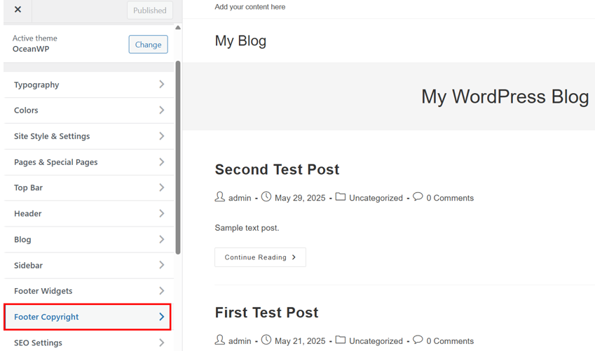 How To Remove Powered By WordPress - Open Footer Copyright Settings Using OceanWP Theme