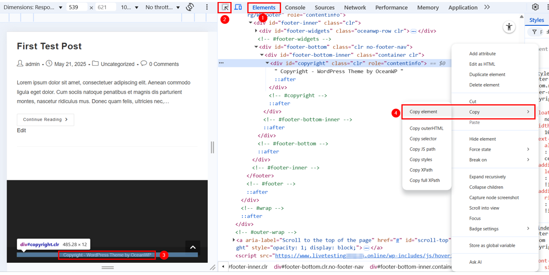 How To Remove Powered By WordPress - Copy HTML Element of Footer Credit Message