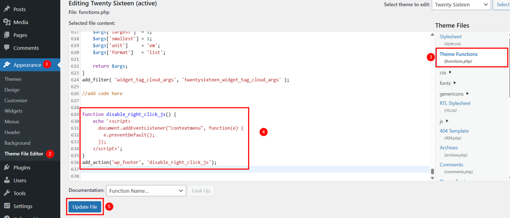 Disable Right Click On Your WordPress Website - Disable Right Click by Editing functions.php File