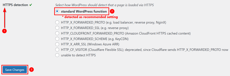 Fix The Mixed Content Error in WordPress - Choose HTTPS Detection Settings