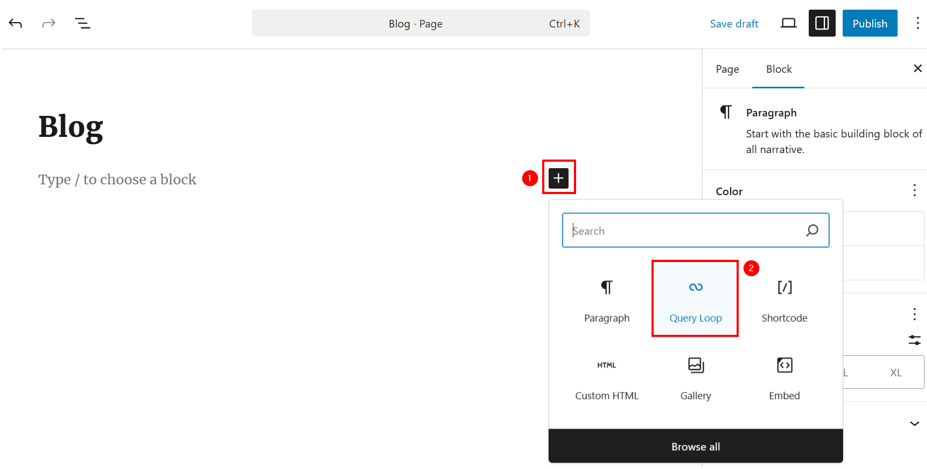 Add A WordPress Blog Page For Posts - Insert Query Loop Block