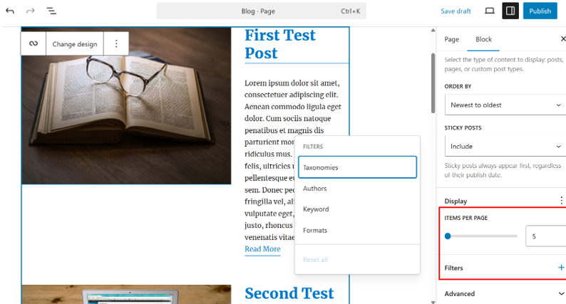 Add A WordPress Blog Page For Posts - Filter and Limit the Items Per Page