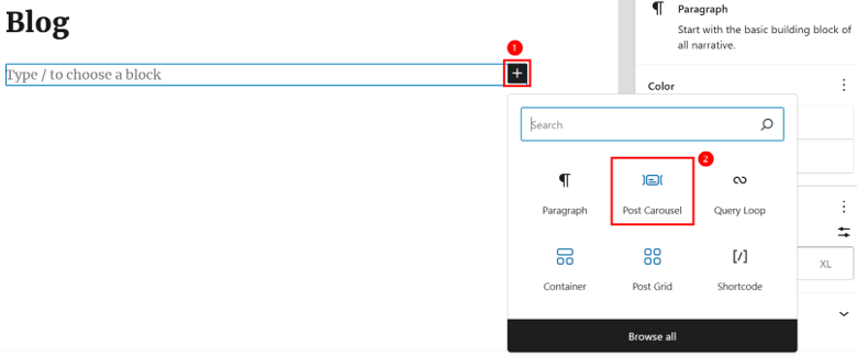 Add A WordPress Blog Page For Posts - Insert Post Carousel Block