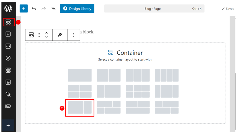 Add A WordPress Blog Page For Posts - Insert a Container into Blog Page