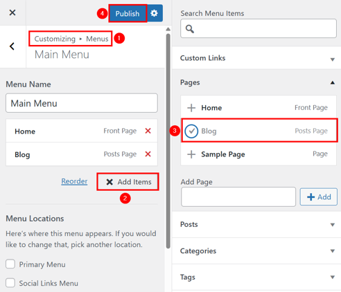 Add A WordPress Blog Page For Posts - Add Blog Page to Menu Using Theme Customizer