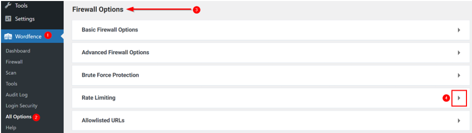 Fix HTTP 429 Too Many Requests Error - Open Rate Limiting Settings in Wordfence Plugin
