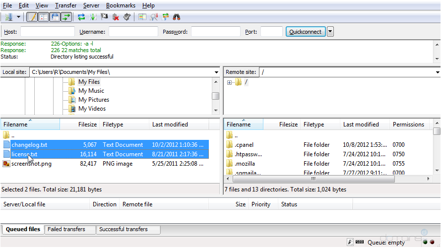 Upload Files Using FileZilla -  Select Files