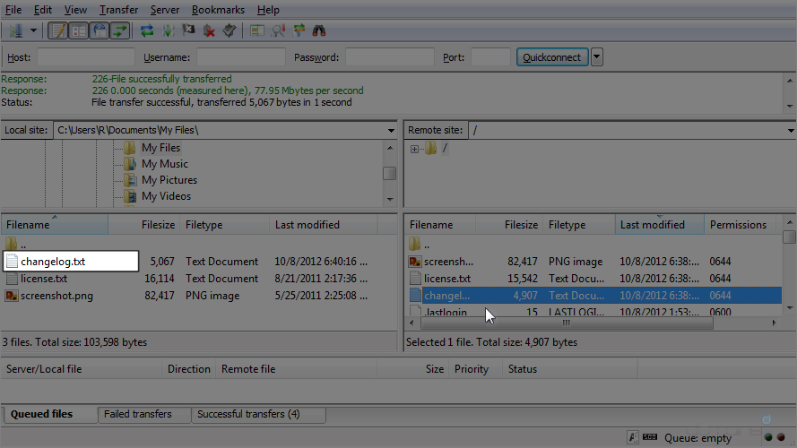 Upload Files Using FileZilla - File Downloaded