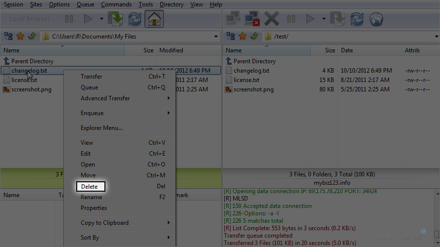 Upload Files Using - Delete changelog.txt