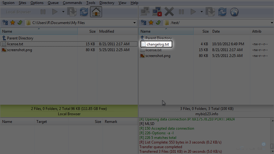 Upload Files Using - Select changelog.txt