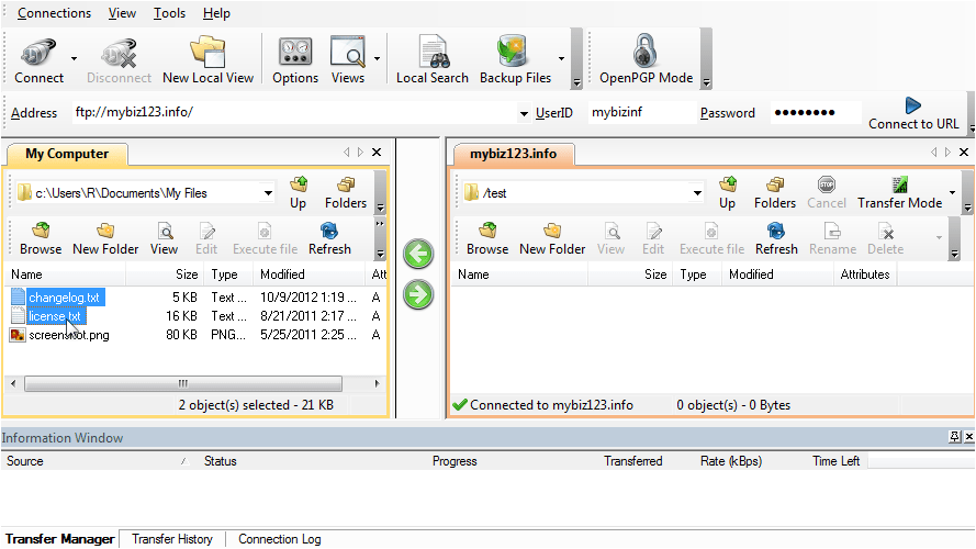 Scrteenshot showing CuteFTP - Main Screen