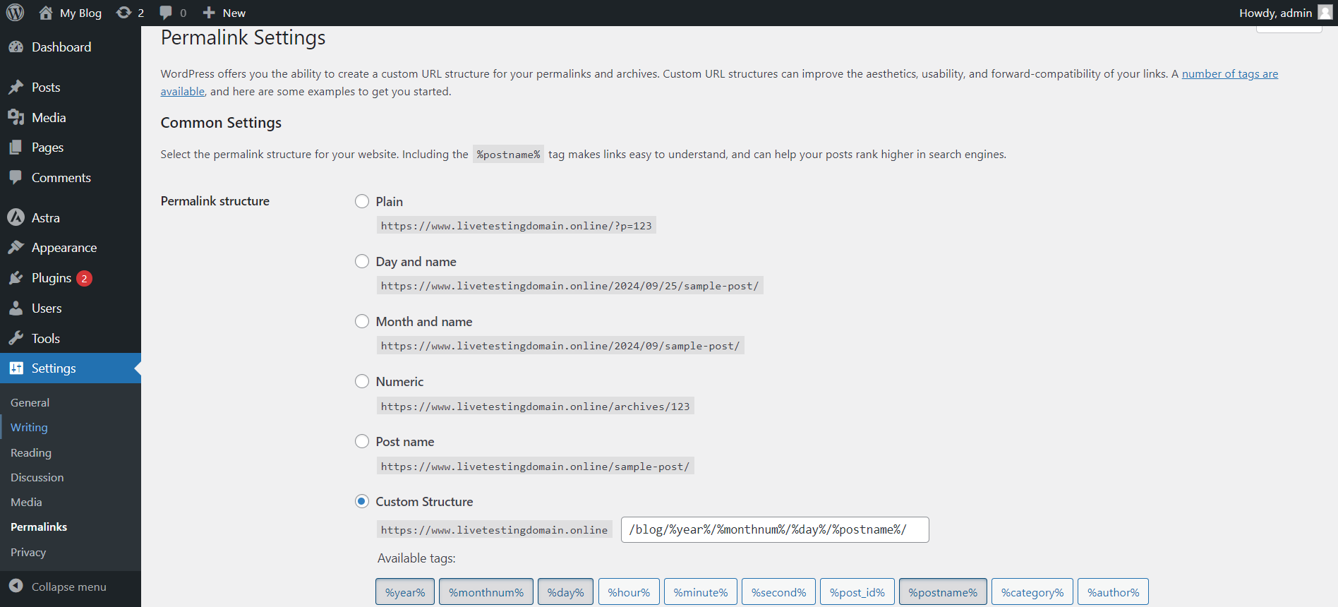 Change Permalinks In WordPress - Permalink Settings