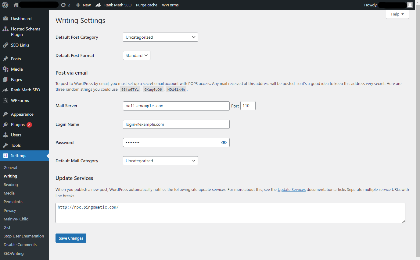 Change Writing Settings in WordPress - Writing Settings